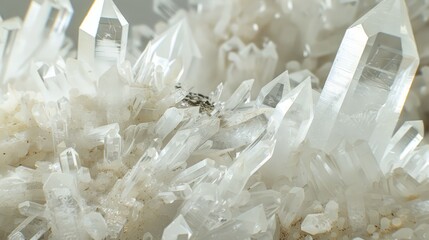 Close-up of luminous quartz crystals with detailed facets, ideal for science and education content.