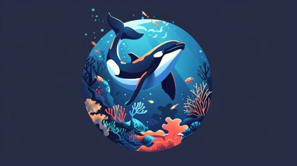 Celebrate World Oceans Day with a stunning logo artwork featuring flat illustrations dedicated to supporting safeguarding and preserving our precious ocean ecosystems