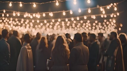 Group of People Standing Under String Lights at Party Generative AI