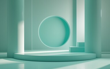 Modern display with circle inset and soft lighting