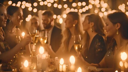 Group of People Drinking Champagne at Dinner Party Generative AI