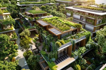 Eco-Friendly Urban Living: Integrated Green Rooftops and Solar Panels in a Sustainable City