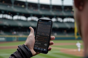 Hands-on Baseball Coaching Tool App Displayed on Smartphone by Coach in Dugout