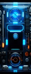 Fototapeta premium Quantum interface control panel, side view, futuristic user interface, electric blue and silver, futuristic tone, Triadic Color Scheme