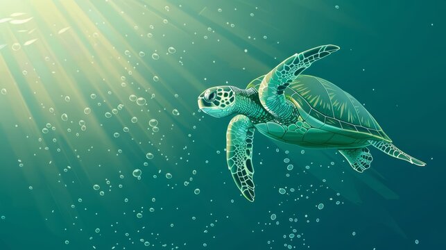 Turtle swimming in the ocean vector with copy space. world turtle day