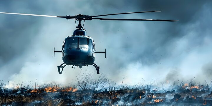 Helic&oacute;ptero combate incendio en &aacute;rea de batalla contra llamas. Concept Firefighting Helicopter, Battling Flames, Aerial Support, Emergency Response, Wildfire Control