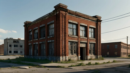 Abandoned vintage brick building in sunlight