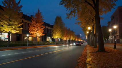 Autumn evening on a quiet city street