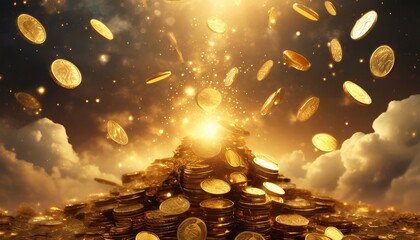 coins falling in the sky