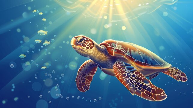 Turtle swimming in the ocean vector with copy space. world turtle day