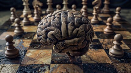 Strategic Thinking and Cognitive Functions Illustrated by Chessboard-Brain Poster