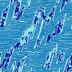 Summer blue dyed wave water pattern with broken linear stripe effect. Fresh blue underwater texture background for modern seamless nautical maritime organic style. 