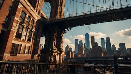 Naklejka premium Urban scene with bridge and city skyline