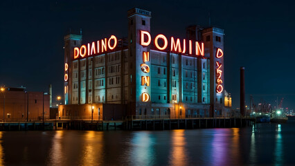 Obraz premium Illuminated Domino sugar factory at night