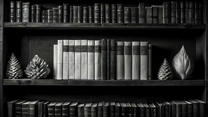 Black and white bookshelf with ornaments