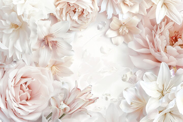 Delicate Romantic Floral Wedding Invitation with Roses, Peonies, and Lilies - Pastel Watercolor Illustration