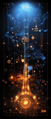 Fototapeta premium Quantum interface visualization on screen, front view, dynamic data display, electric blue and silver, futuristic tone, Complementary Color Scheme