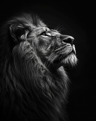 black and white portrait of a lion