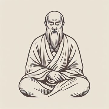 seated sage meditating in monochrome clip art preview