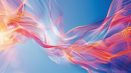 Obraz premium Abstract, digital art, colorful flowing shapes, suitable for backgrounds or wallpapers, vibrant red, orange, and blue tones.