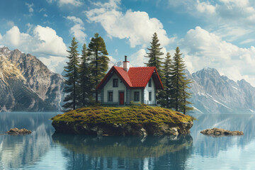 Fototapeta premium Dreamy getaway: Choose between a cozy wooden chalet nestled by a lake or a rustic mountain cabin with stunning alpine views