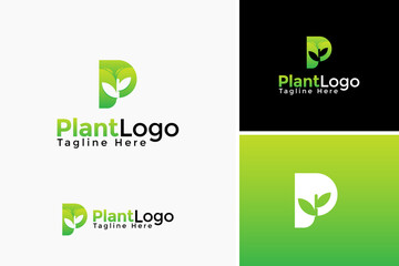 Ecology plant logo, creative letter P with leaf vector design logo template