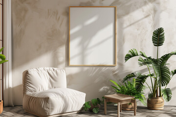 Mockup frame in minimalist nomadic interior background 3d render