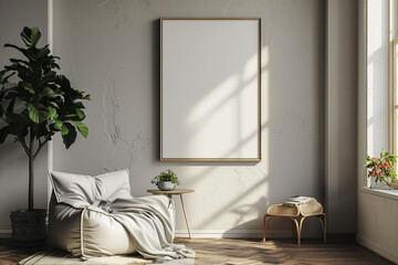Mock up frame in home interior background 3d render