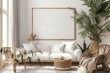 Mockup frame in Scandi living room interior 3d render