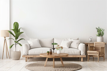 Minimalist modern living room interior background Scandinavian style 3D render
