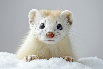 Ultra-Realistic Winter Ermine with Playful Pose and White Fur