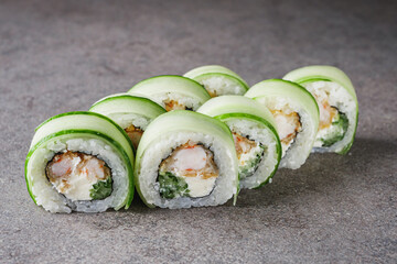 delicious fresh sushi roll philadelphia cheese with shrimp cucumber