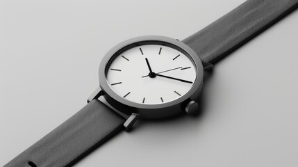 Timeless Elegance: Gray Leather Watch on White Surface