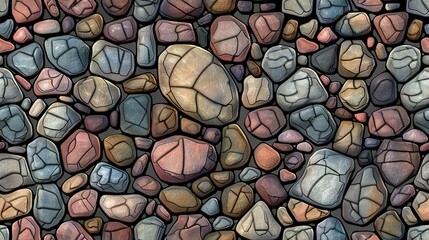   A zoomed-in image of a layered stone wall featuring diverse shades and dimensions of rocks