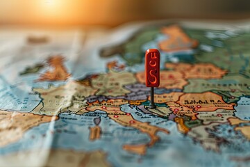 Naklejka premium A map with a red pin in the center