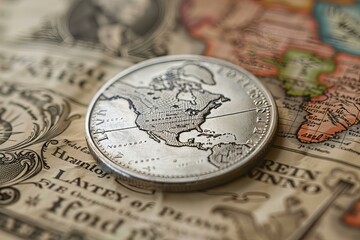 Coin on map with map background