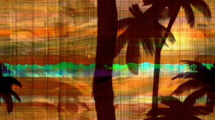  Palm Tree in Window with Beach Scene Background