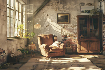 Home mockup farmhouse living room interior background 3d render