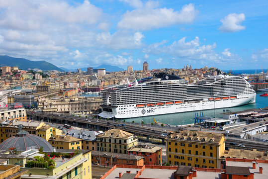 the cruise ship msc world Europa in the port of genoa  05 May 2024 Genoa Italy