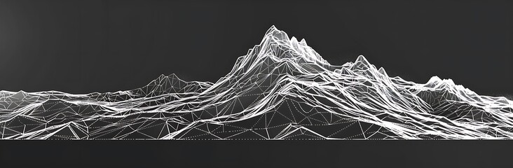 Abstract white line landscape background with wireframe, vector design on black color