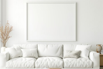 Frame mockup in modern living room interior background 3d render