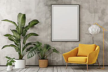 Frame mockup in modern living room interior background 3d render
