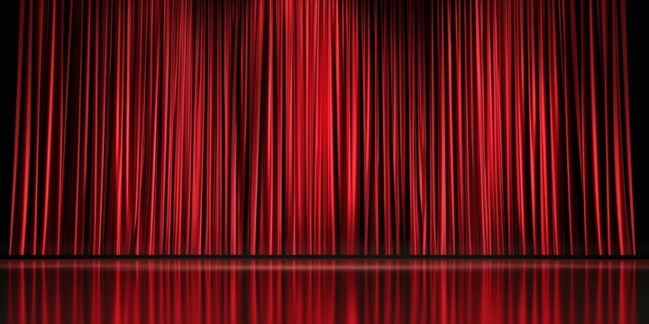 Mysterious red theater curtains with reflective floor