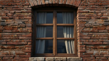 Rustic window in a brick wall