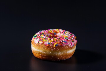 Indulgent donut pleasure on inky black surface