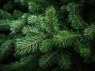 close-up of an evergreen christmas tree with full green background