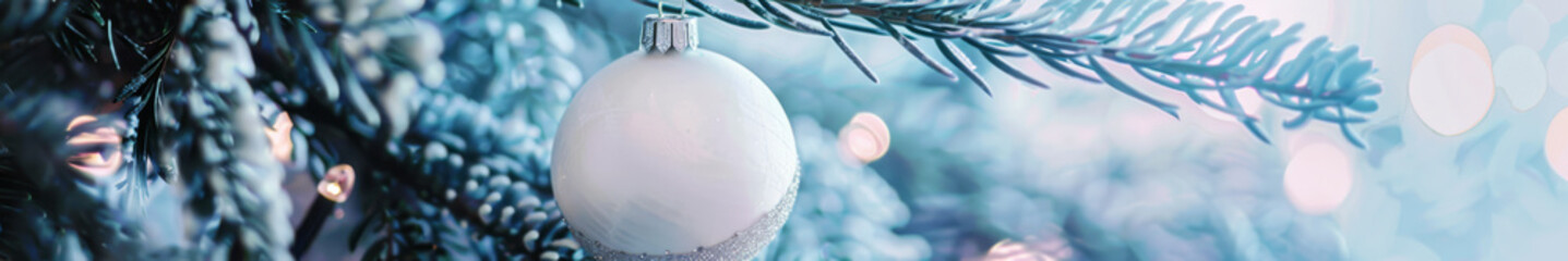 White Textured Christmas Ornament Dangling on a Fir Branch