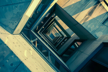 Fototapeta premium A series of windows are arranged in a spiral pattern. The windows are all the same size and are evenly spaced. The overall effect is a sense of depth and movement