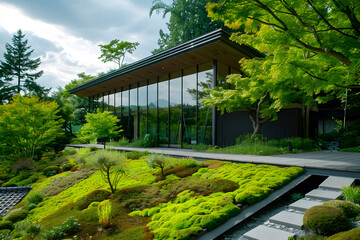 Modern eco-friendly house integrated with japanese garden
