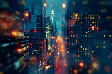 Urban dreamscape: vibrant city lights at night